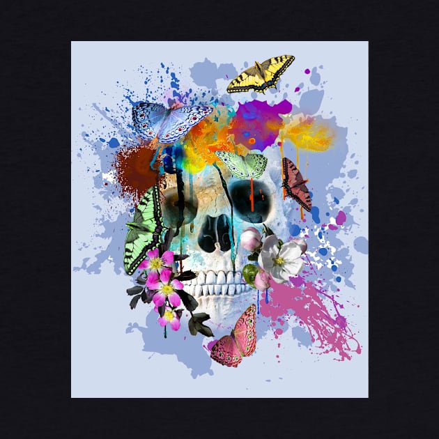 Skull Flowers And Butterfly, Rainbow Butterflies by Random Galaxy